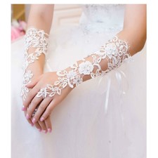 Bridal Lace Floral Gloves Exquisite Rhinestone Stylish Wedding Elegant Party Set