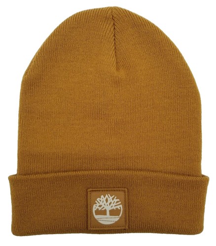 $25 TIMBERLAND RIBBED CUFF LEATHER METAL LOGO PATCH BEANIE HAT