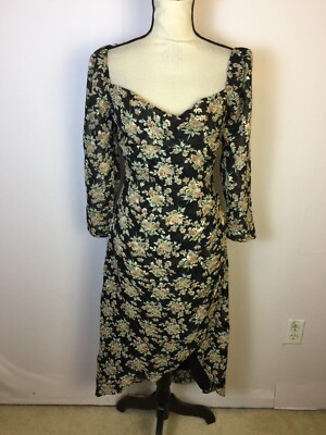NWT LUSH Dress Sz S Womans Black Beige Floral Print Cowl Neck Long Sleeve Lined