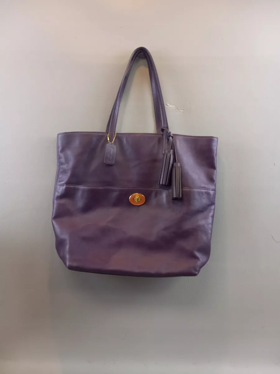 Coach Legacy Large Turnlock Tote Shoulder Bag Purple Leather Bag