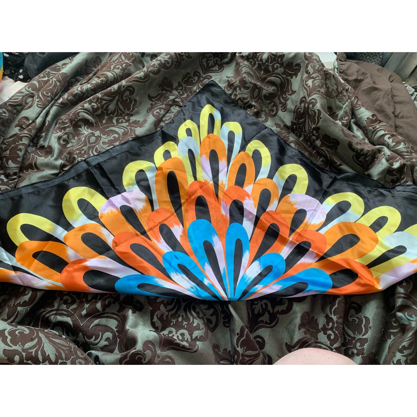 Psychedelic circular pattern satin MOSI scarf mul… - image 6