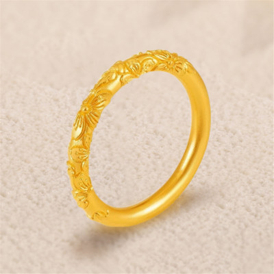Pure 999 24K Yellow Gold Band Women Lucky Cherry Flower Ring US 4-10 0.5-0.6g