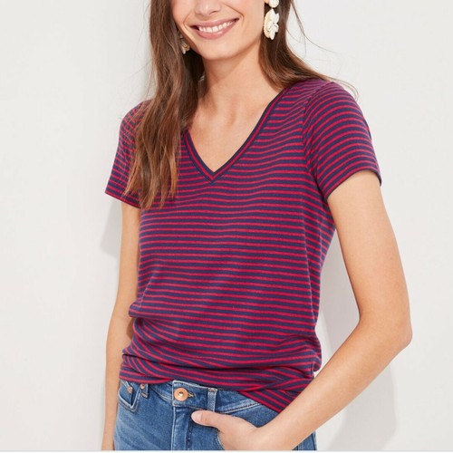 Small Stripe Simple V-Neck Tee Deep Bay 