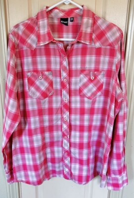Cruel Girl Womens 2XL Pink Plaid Full Button Long Sleeve Western Shirt
