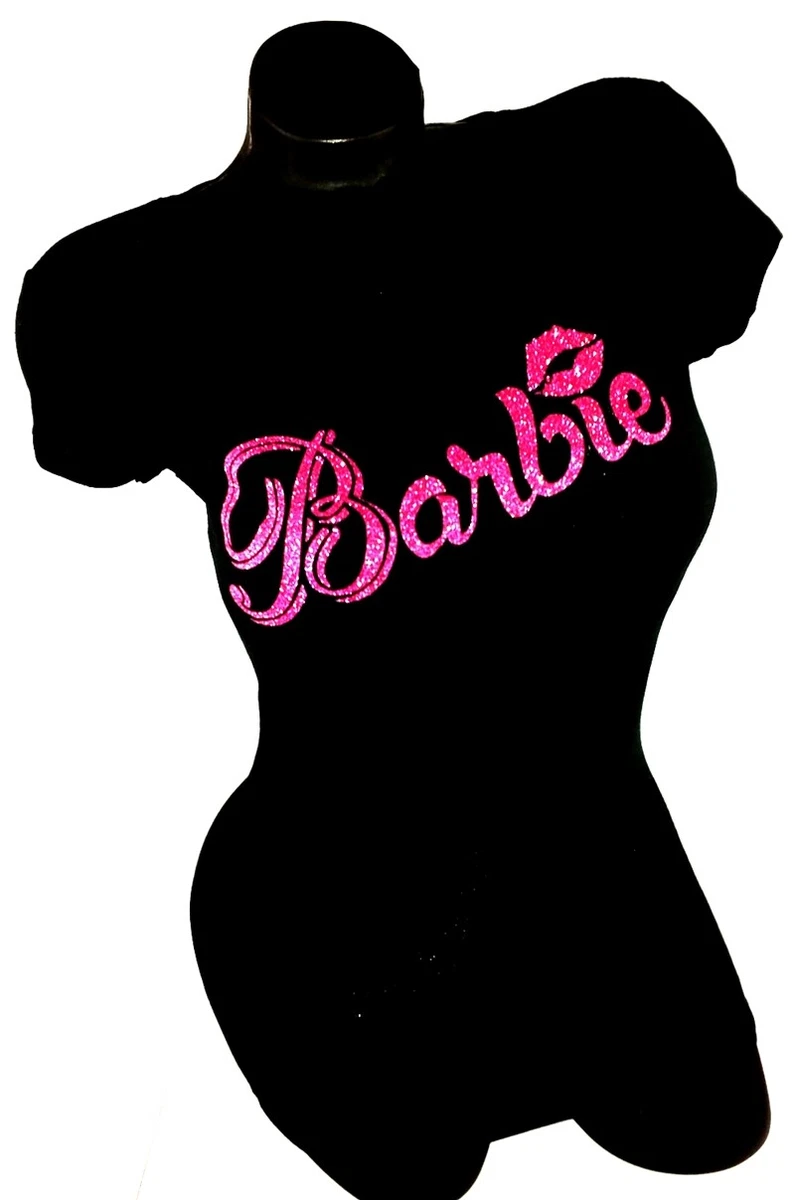 Barbie fitted Black Spandex tee with shiny lettering. Barbie or Black Barbie