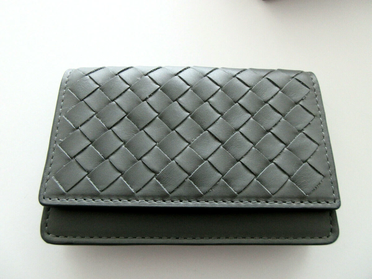 Bottega Veneta Womens Black-Gold Intrecciato Leather Card Holder