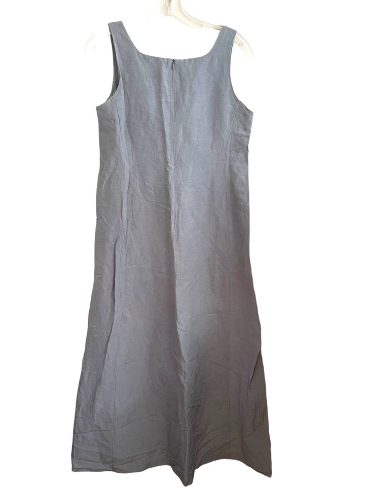 Vestido midi vintage Margaret O’Leary sin mangas talla pequeña lino seda gris azul Foto 2 de 4