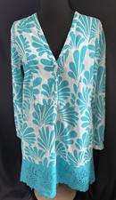 Southern Frock Turquoise & White Dotted Swiss Eyelet Cotton Dress - Size XS