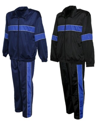 Glänzender Jogginganzug, Sportanzug Traininganzug in Schwarz & Blau Btt28