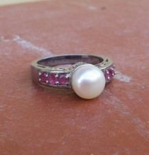 925 Women's SILVER RING SOLITAIRE SEAL Ruby Pearl