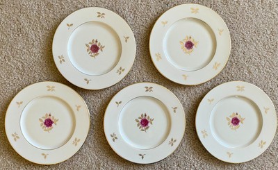 Set Of 5 Lenox Rhodora P-471 Fine China 8.25'' Salad Plates Gold Rim