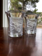 SET OF 2- LALIQUE CRYSTAL FRANCE SIGNED LES INFANTS, SHOT GLASSES Frosted