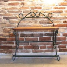 HOMCO Pine Wood Display Shelf Bath Hand Towel Holder Wall Mount Green Metal Rack