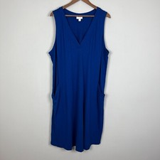 J Jill Midi Dress Womens 3X Blue Solid Shift Sleeveless Pockets Cotton Tencel