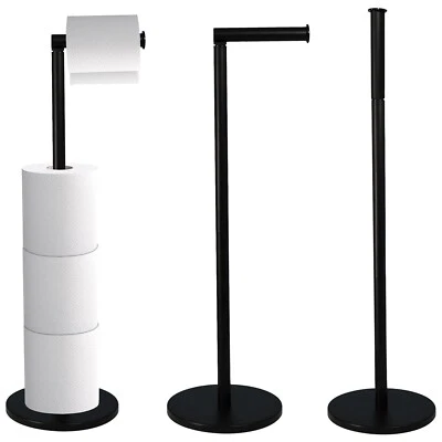 CRYSTALS 2 in 1 Toilet Paper Holder Black Bathroom Free Standing Tissue Roll Storage Rack