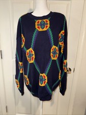 VTG. IZOD Women's Sweater Knitted By Hand Multi Color patchwork Large