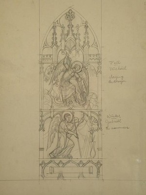 Stained Glass Window Design 1900s Fall Michael Slaying Dragon Winter Gabriel