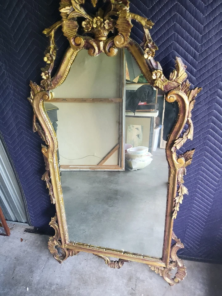 Espejo pagoda madera tallada a mano vintage, antiguo Foto 4 de 4