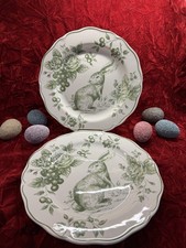 New -Set Of 2 Maxcera Green Easter Toile Bunny 11” Dinner Plates
