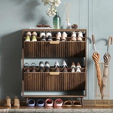 Shoe Cabinet Storage, Modern Freestanding Organizer with 2 Flip Drawers, Narrow 