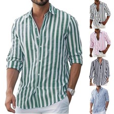 Men's Button Down Long Sleeve Shirt Casual Cotton Summer Beach Linen Shirts