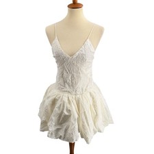 Mango Selection Dress Size 2 White Embroidered Bubble Hem Mini Cocktail