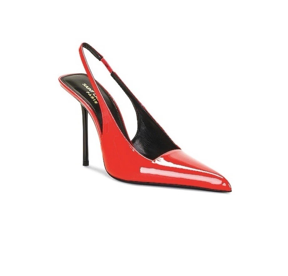 1150 $ SAINT LAURENT Paloma 105 Slingback in pelle verniciata rosa bacio CORALLO ALTO