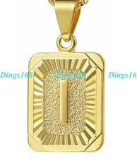 18K Gold Filled Tarnish-Free Alphabet Letter "I" 20mm 16mm Bar Pendant Necklace