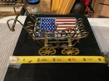 VTG MINIATURE DOLL CARRIAGE WIRE BRASS BABY CARRIAGE STROLLER BUGGY
