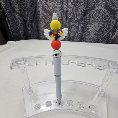 Handcrafted Silicone Beaded Pen  Autism Puzzle Piece Wings Extra Black Ink 