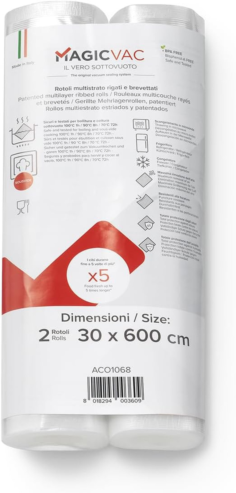 2 Rotoli Sottovuoto 30x600 cm Goffrati Brevettati | Conservazione Alimenti