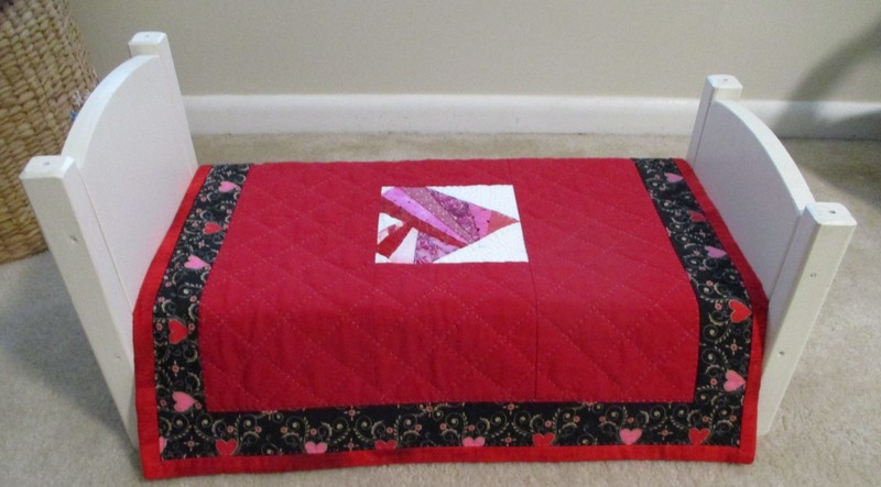 Doll Bed Quilt Heart Reversible HAND QUILTED fits 18" doll  22.5" x23" Signed