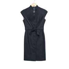 Calvin Klein Dress Womens 2P Belted Sleeveless Button Front V Neck Denim Blue