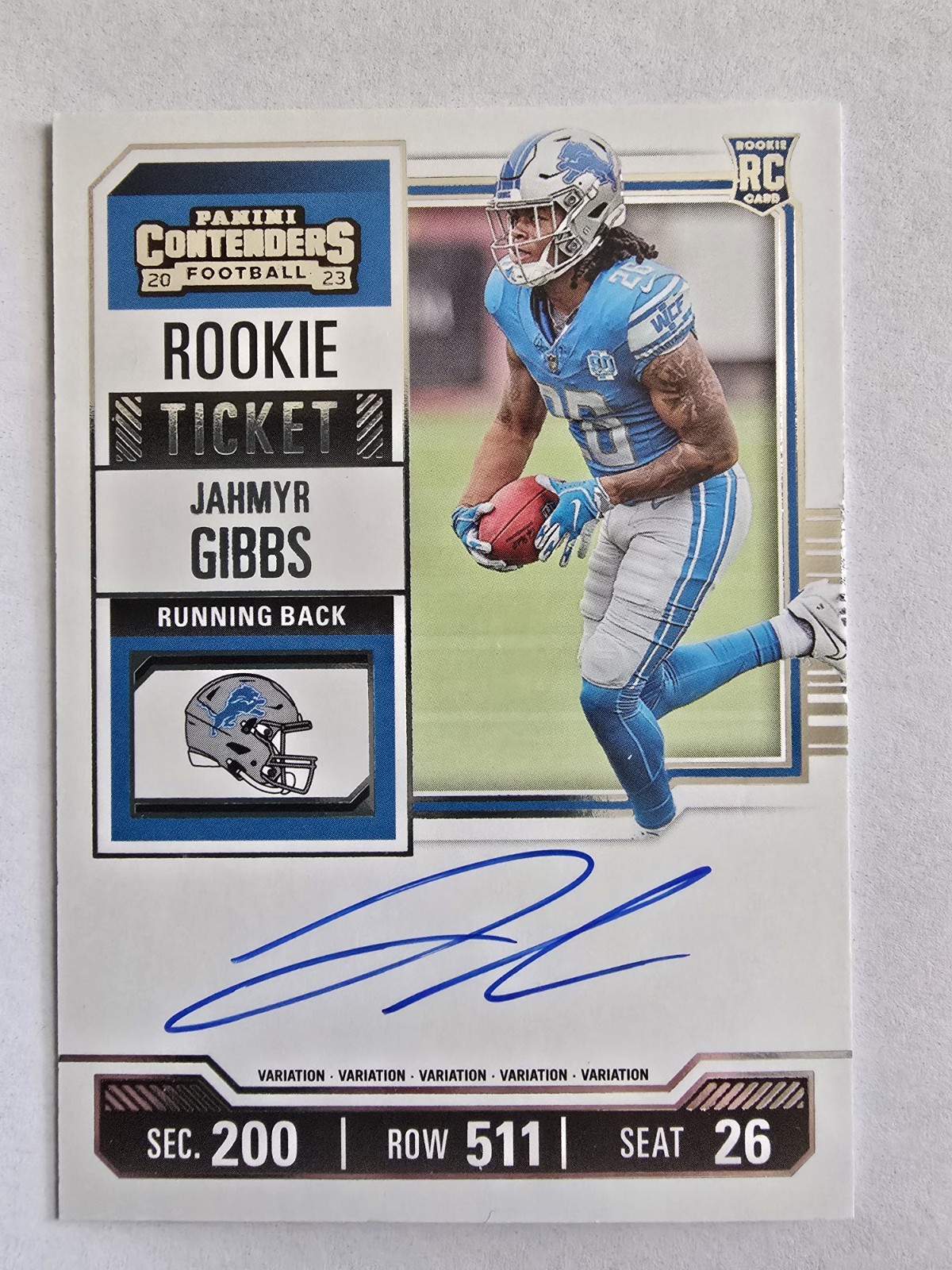 JAHMYR GIBBS 2023 Panini Contenders - Rookie Ticket Variation AUTO #112 LIONS