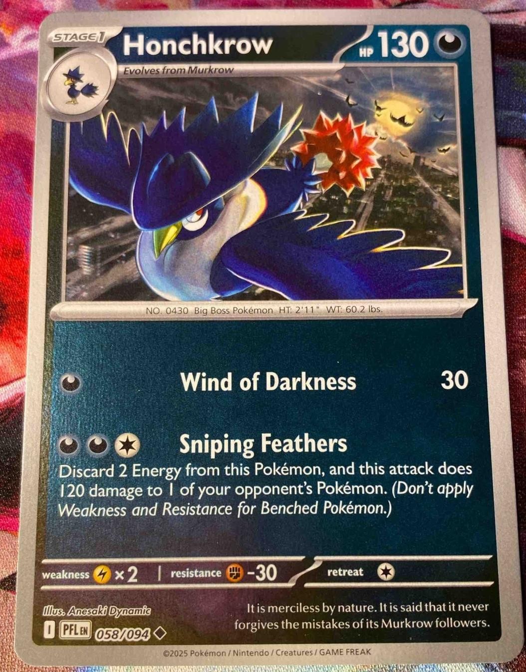 2025 Pokemon Phantasmal Flames Honchkrow #058/094 Uncommon Reverse Holo Foil