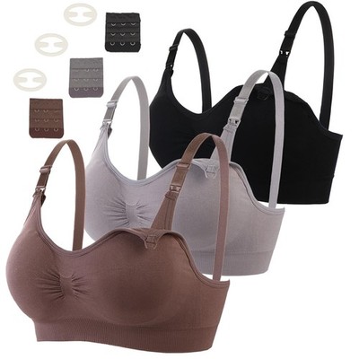 Camivile 2 Pack Nursing Bras for Breastfeeding Medium, Black/Gray/Dark Brown 