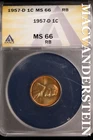 1957-D Lincoln Wheat Cent-ANACS MS 66 RB Choice Gem BU No Reserve #SLK1032