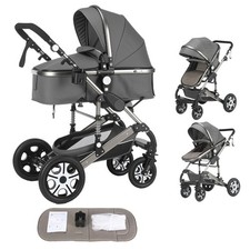Baby Pram 3 in1 Travel System Buggy Car Seat Pushchar Up To 22Kg Black / Grey