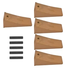 5 Pack X156L Long Dirt Teeth Bucket Teeth + 5 Pack P156 Roll Pins Kit Yellow