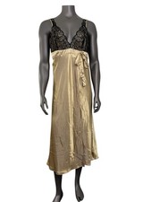 Inner Most Nightgown Women s L Silk Gold Lace Black Vintage Sears Long Wrap Tie