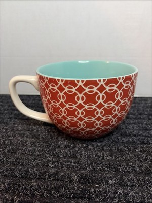 Dowan Red & White-Lt Blue Inside Large Soup Bowl Tea Coffee Mug 24 Oz