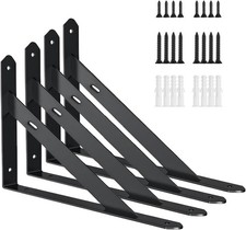 4 Heavy Duty Metal Shelf Brackets 12 x 7.3 Inch Black - 4 Pack with Screws