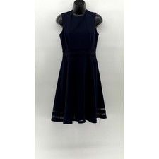 CALVIN KLEIN Women's Navy Blue Crewneck Sleeveless Mesh Hem Mini Dress SZ 4