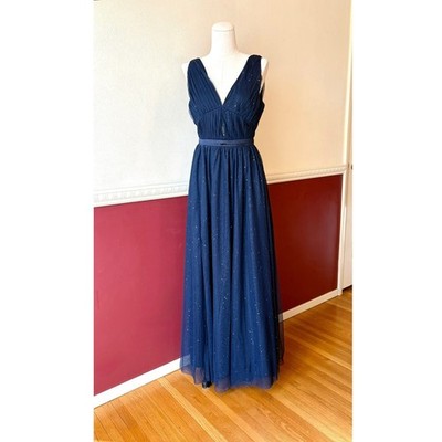 FEHAUTE Navy Blue Glitter Tulle Maxi Dress V-Neck Pleated Formal Gown Women's 6 | eBay FEHAUTE Navy Blue Glitter Tulle Maxi Dress V-Neck Pleated Formal Gown Women's 6 | eBay