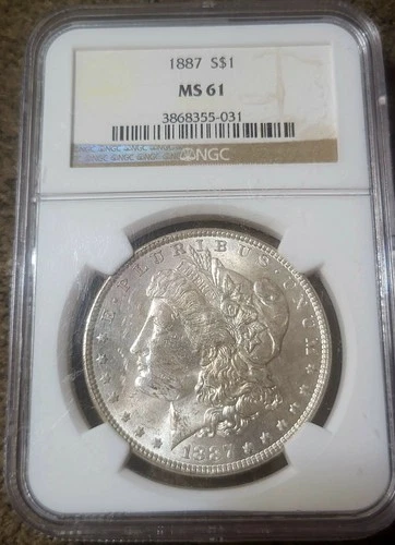 1887-P  $1  MORGAN SILVER DOLLAR  "PHILADELPHIA"   NGC MS61 #3868355-031