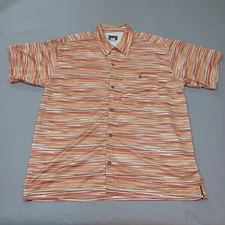 Patagonia Rhythm Shirt Mens Large Wavy Striped Brown Orange Loop Collar Retro