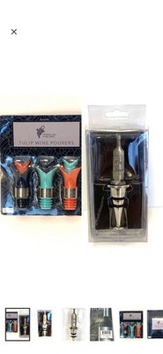 Wine Lover Gift Set Tulip Wine Pourers &  Wine Time  Bottle Stopper 31