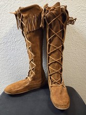 Minnetonka Moccasins VTG Knee High Boots Women's 7 Brown Suede Made In USA 1970s