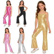 Girls Leotard Role Jumpsuit Sequins Bodysuit Dress Up Cosplay Halloween Kids