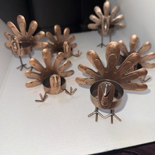 Set Of 6 Rustic Bronze Turkey Tea Light Candleholders, Thanksgiving, Fall Decor